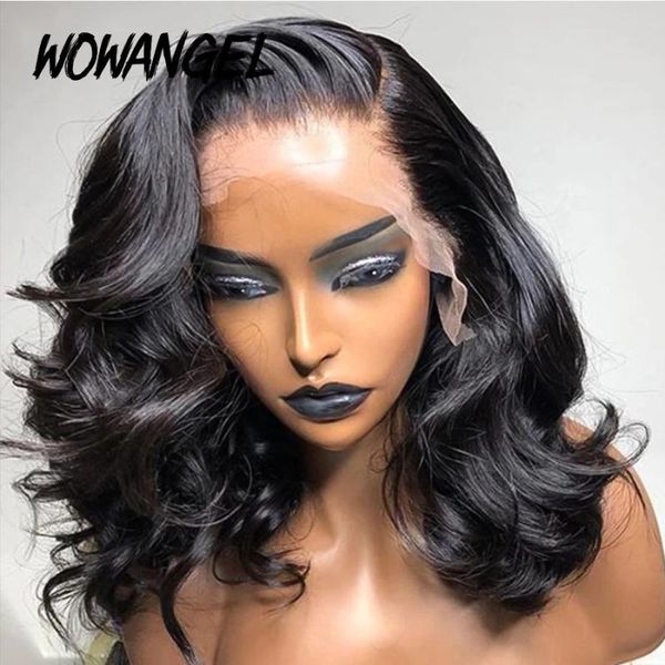 

lace wigs body wave short bob front human hair brazilian 13x4 frontal closure for women, Black;brown