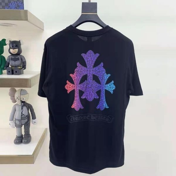 

color brand horseshoe sanskrit cross crosin printing chao short men's and women's t-shirt half sleeve ins, White;black