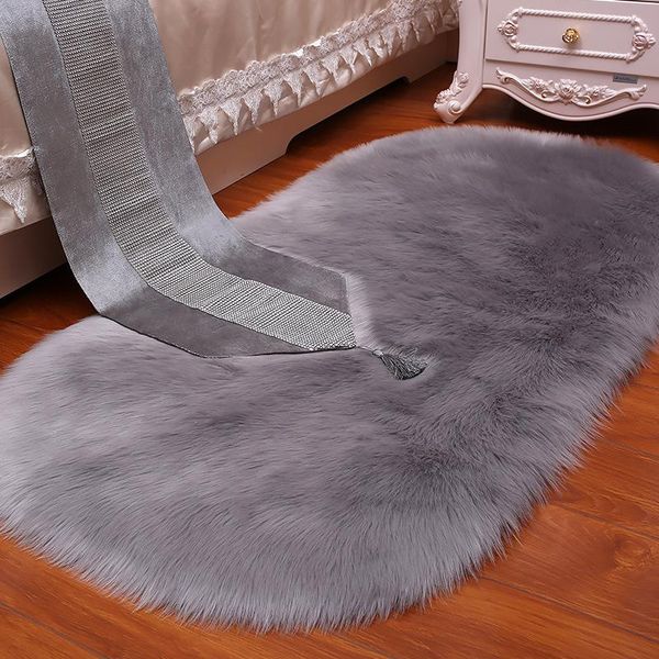 

carpets white grey plush faux fur fluffy wool oval carpet area rug living room bedroom bedside shop window home decoration mat