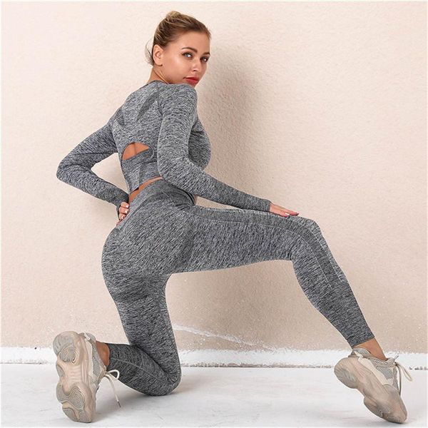 

yoga outfit 2pcs women set tracksuit vital crop tight pants solid stretchy elastic summer sportswear gym fitness training running