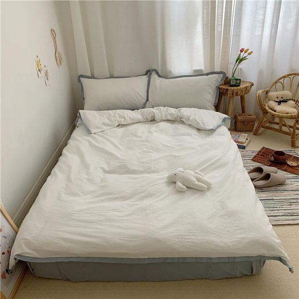 

sheets & sets wuyin solid color three-piece good quality knitted pure cotton duvet cover bed sheet linen