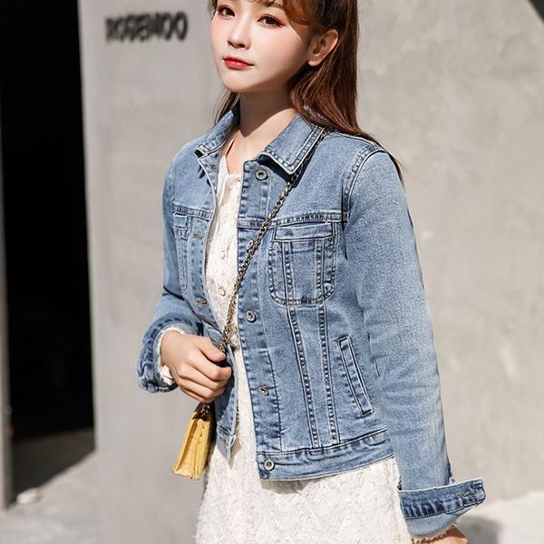 

women denim jacket all season korean leisure all-match slim stretch short long-sleeved coat for ladies women's jackets, Black;brown