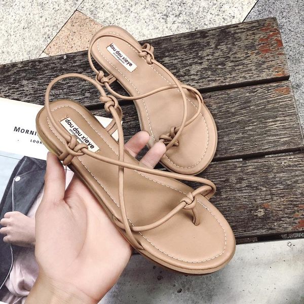 

female summer flat sandal students simple 2021 korean edition versatile gentle fairy style web celebrity sandals, Black