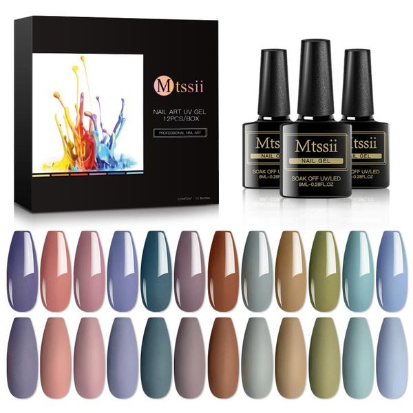

nail art kits mtssii 8ml 12pcs/set glitter gel polish set led uv lamp semi permanent base coat soak off holographics
