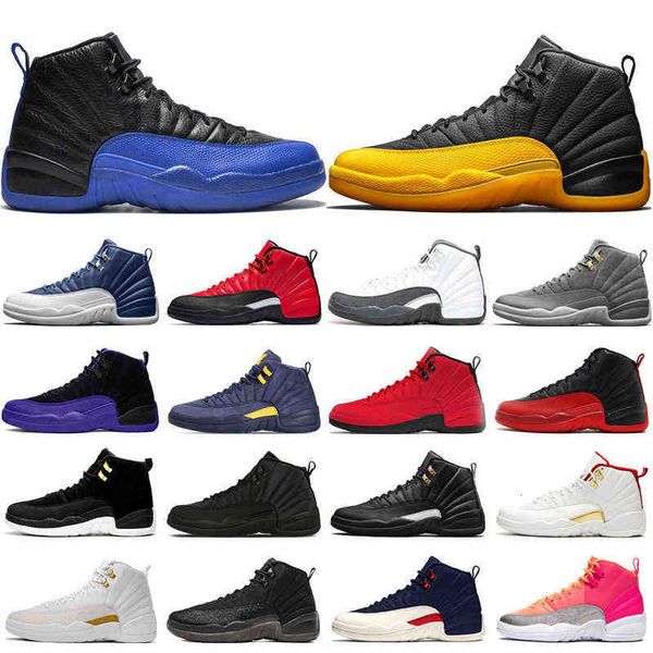 

jumpman indigo university gold 12 12s mens basketball shoes reverse flu game dark concord the master trainers sports sneakers, Black