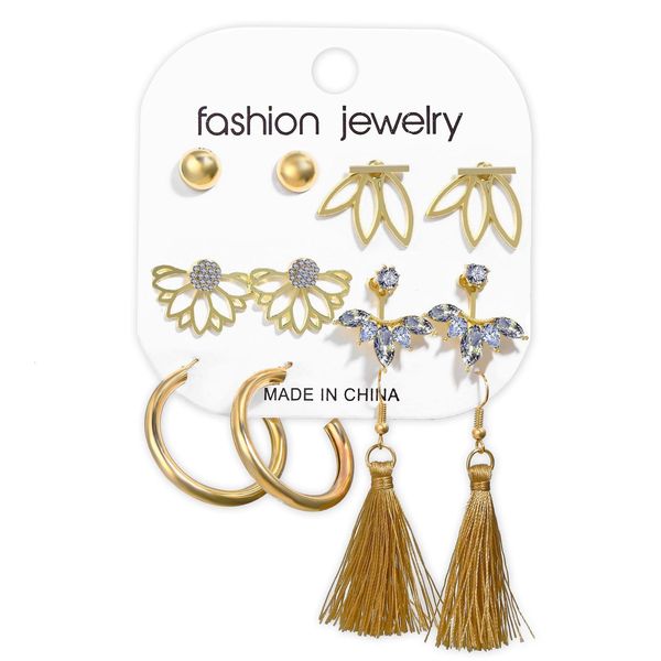 

charms earrings 50584 inlaid rhinestone and tassel set 6 pairs of creative, Golden