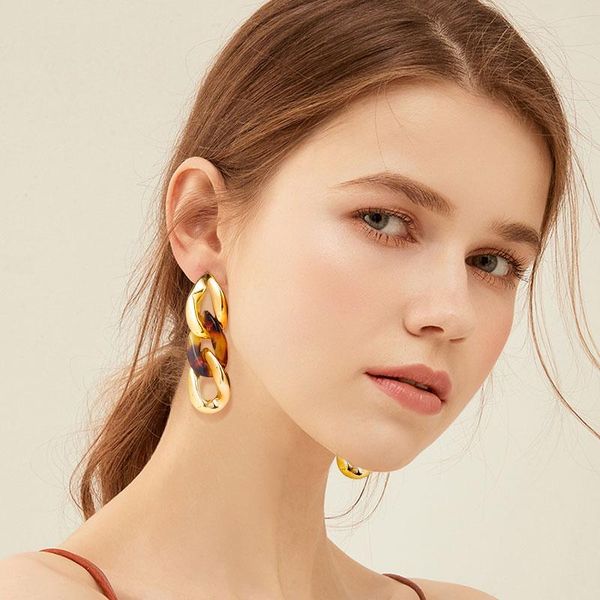 

dangle & chandelier 2021 trendy korea cuba bright gold color exaggerated metal buckle chain drop earring retro punk earrings vintage jewelry, Silver