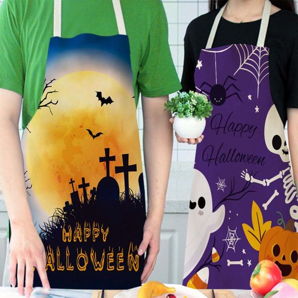 

aprons pumpkin bats moon pattern happy halloween kitchen for woman man home cotton linen dinner party baking cooking apron