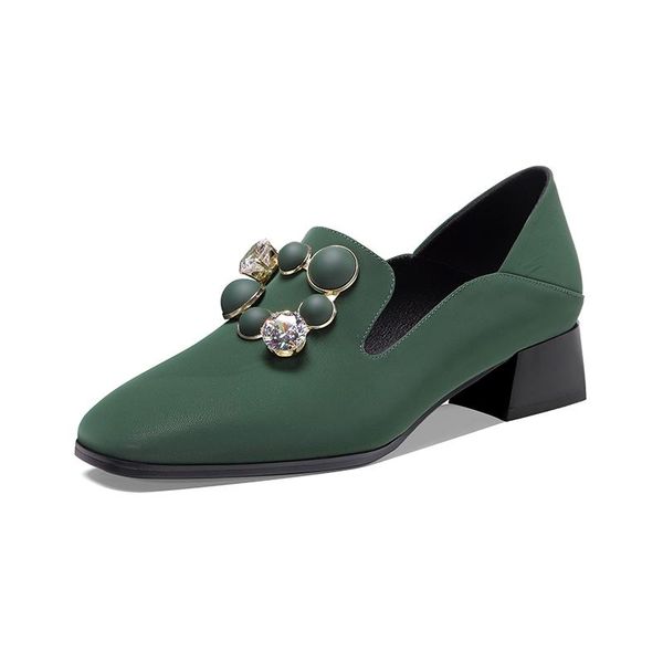 

dress shoes 2021 women summer autumn genuine leather square low heel woman pumps slip on ladies wedding party, Black