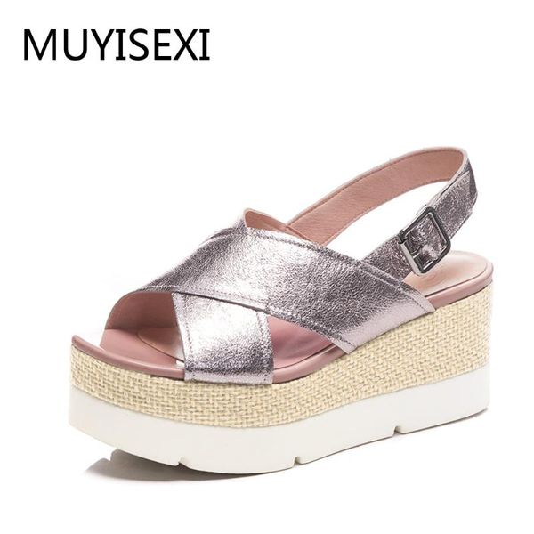 

pink women sandals flat platform wedges casual summer shoes woman blue sandalias plataforma plus size tn09 muyisexi, Black