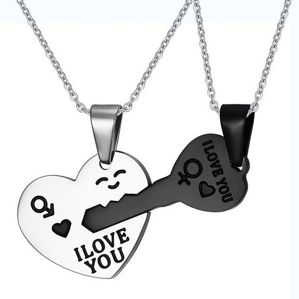 

pcs/set women's fashion i love you heart lock & key couple pendant necklace chain gifts necklaces, Silver