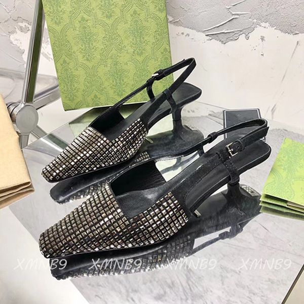 

casual shoes latest designer ladies sandals 2022 fashion retro square toe glitter heel party dress flash drilling women's high heels, Black