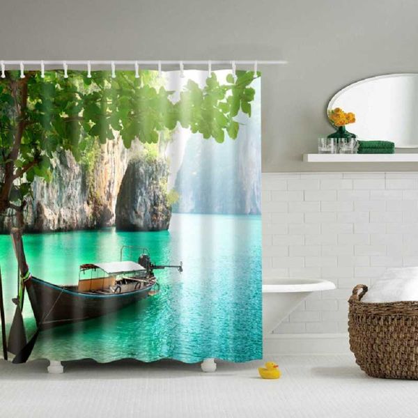 Tenda da doccia lavabile in tessuto poliestere impermeabile con alberi della foresta di bambù Paesaggio stampato 3d 210609