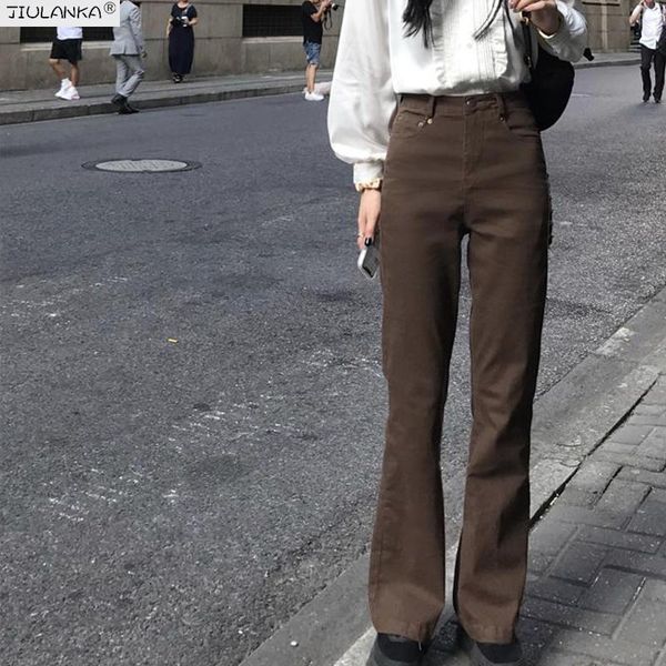 

women's jeans brown flared woman high waist jean women pants oversize flare for clothing denim trousers clothes, Blue