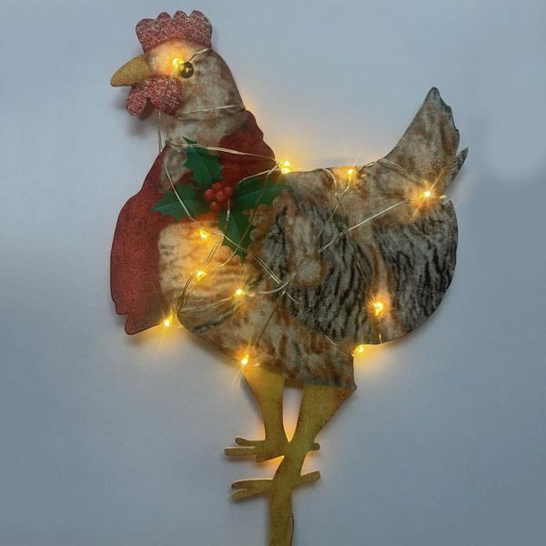 

party decoration garden glowing chicken with scarf statue outdoor wooden stake courtyard sign yard lawn