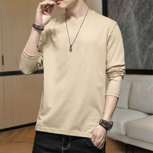 

men's t-shirts 2021 casual long sleeve round neck autumn color multi size t-shirt with sweater inside whjd, White;black