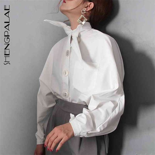 

spring white bow tie collar blouse lantern sleeve loose big korean women casual fashon shirt fl323 210427