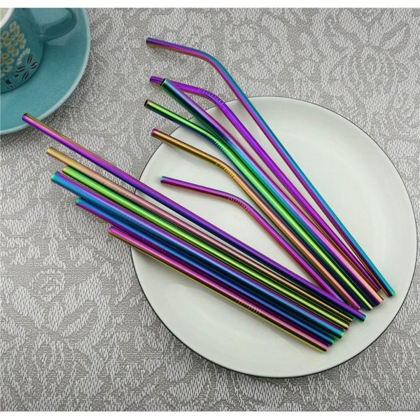 

drinking straws colorful stainless steel straight bent reusable filter with 1 brush diy tea coffee tools party bar accessories