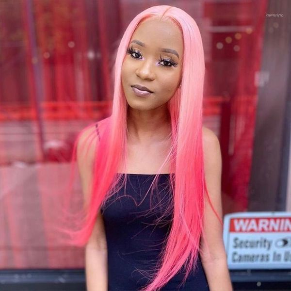 

t lace front wig color pink straight transparent 13x1 human hair wigs for women brazilian remy1, Black;brown