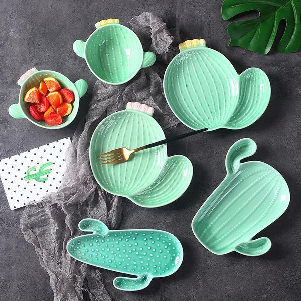 

dishes & plates cactus shaped kawaii plate snack tray fruit salad bowl dessert serving microwave oven baking tableware for kitchen