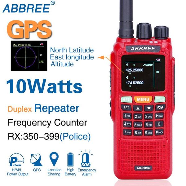 

walkie talkie abbree ar-889g gps location sharing sos scanning 10w 999ch night backlight duplex multi-band ham radio