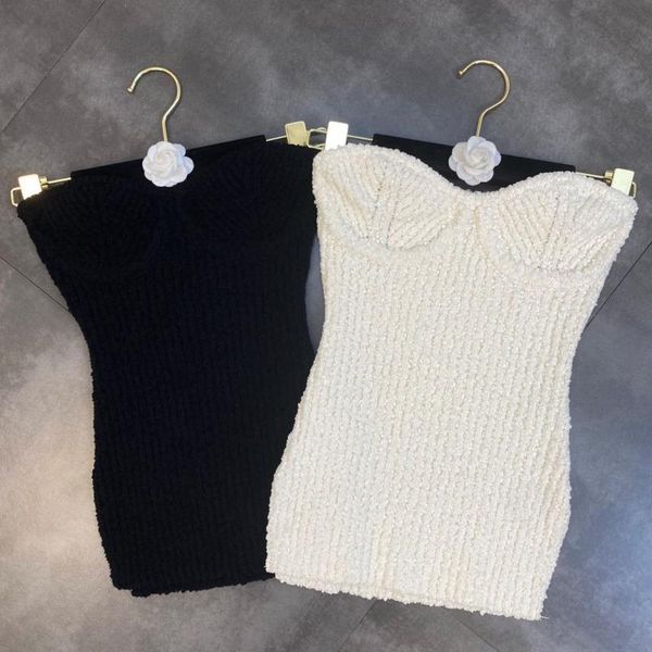 

women's tanks & camis prepomp 2021 fall arrivals sleeveless strapless v neck slim knitted tank women gc741, White