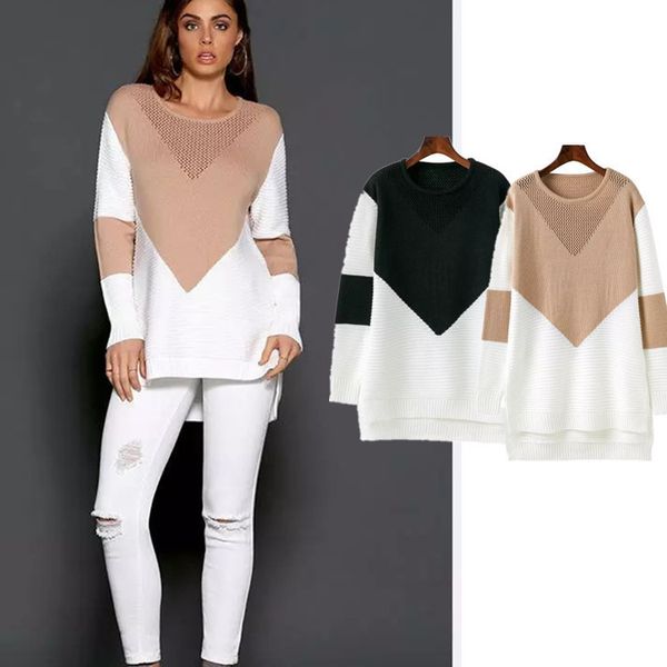 

fashion sweater fine woolen 2021 color matching round neck pullover short front and long back women's, White;black