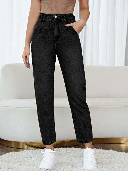

high waist mom fit jeans i5cm#, Blue