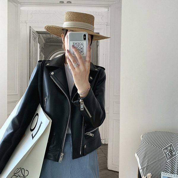 

women's jackets legitimate leather jacket, black short jacket with soft lamb zipper and slim fit, Black;brown
