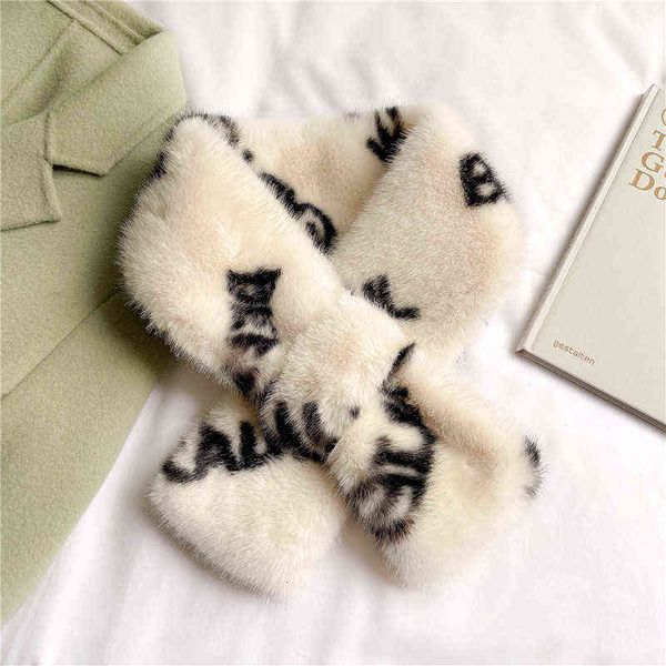 

scarves letter cross bib fur collar scarf women's neck protection in winter versatile lovely imitation lamb plush warm fake collar, Blue;gray