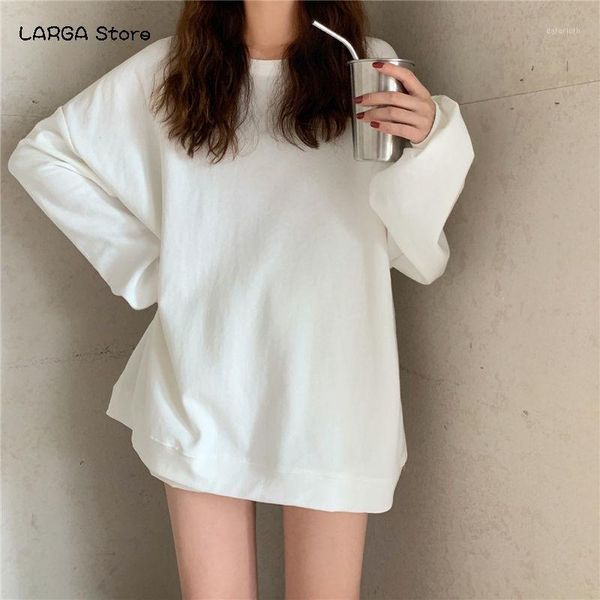 

harajuku oversize long sleeve t-shirt women winter 2021 retro warm basic tees shirt schoolgirl 90s style clothes women's, White