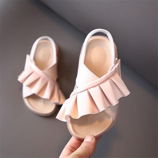

sandals 2021 summer children's leather ruffles toddler kids shoes cute baby soft fashion princess girls 21-30, Black;red