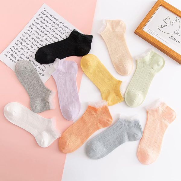 

socks & hosiery spring summer fashion candy colored for women and girls casual short ankle boat lady sox low cut lace ruffle, Black;white