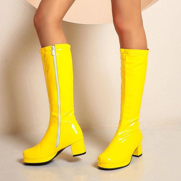 

boots fashion yellow personality street keep warm windproof square toe side zipper platform chunky heel young girl spring shoes, Black