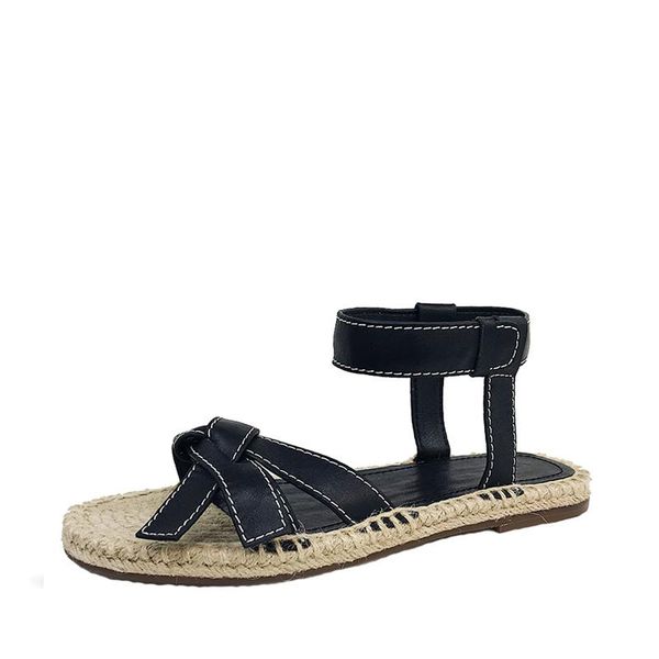 

weave leather flat sandals for ladies fashion simple casual personality design joker, Black