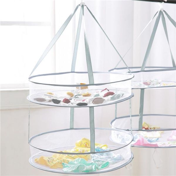 

laundry bags clothes drying basket foldable windproof hanging dryer mesh rack for underwear toys socks net hanger