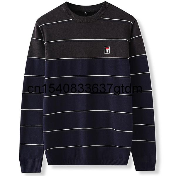 

middle aged and young fat plus size striped sweater autumn winter men's cashmere round neck fashion leisure hoodies & sweatshirts, Black