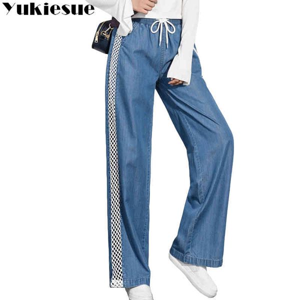 

hollow out jeans for women trousers large sizes lace spliced straight denim jeans female pants women's jeans femme mujer 210519, Blue