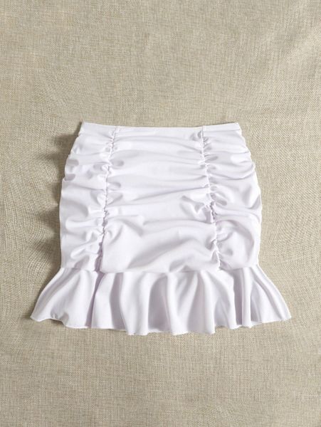 

ruched ruffle hem cover up skirt t5zf#, White;black