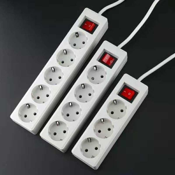 

eu standard german type power strip 3/4/5 sockets in row flat adapter light switch with surge protector extension cable