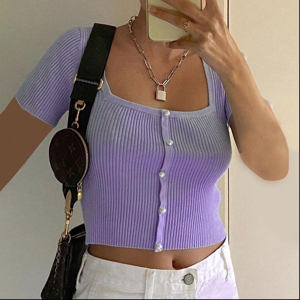 

womens sweaters women pearl button cardighans summer square collar knit crop short sleeve color female casual party, White;black