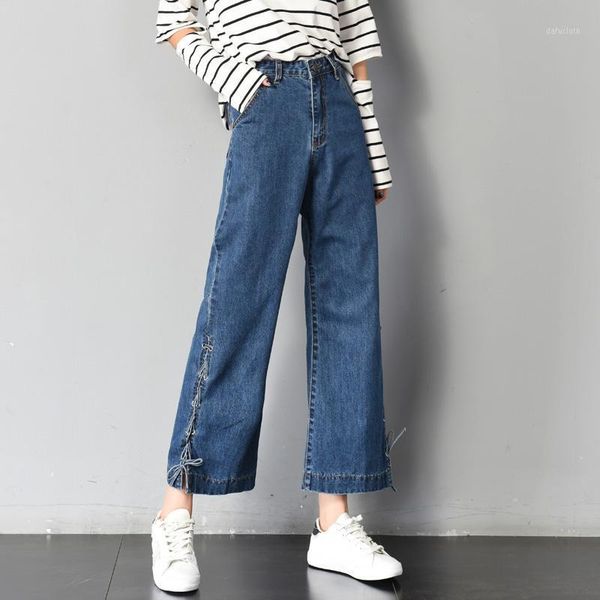 

brand pants women 2021 high waist wide leg streetwear loose washed soft cotton jeans female blue casual trousers women's