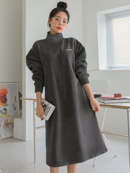 

dazy letter embroidery high neck fleece sweatshirt dress d56n#, White;black