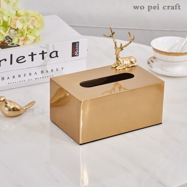 

golden deer decorative tissue box animal statue paper towel case metal removable boxes home decoration accessories modern & napkins