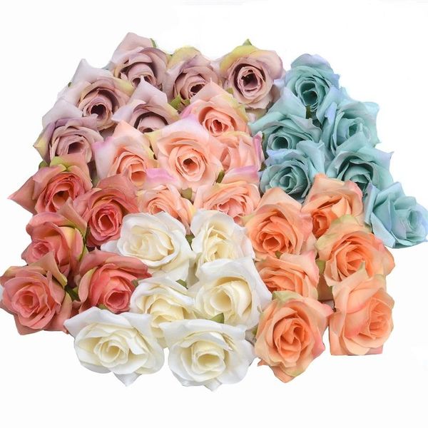 

decorative flowers & wreaths 50pcs/lot artificial flower 4cm silk rose head wedding party home decoration diy wreath scrapbook craft fake