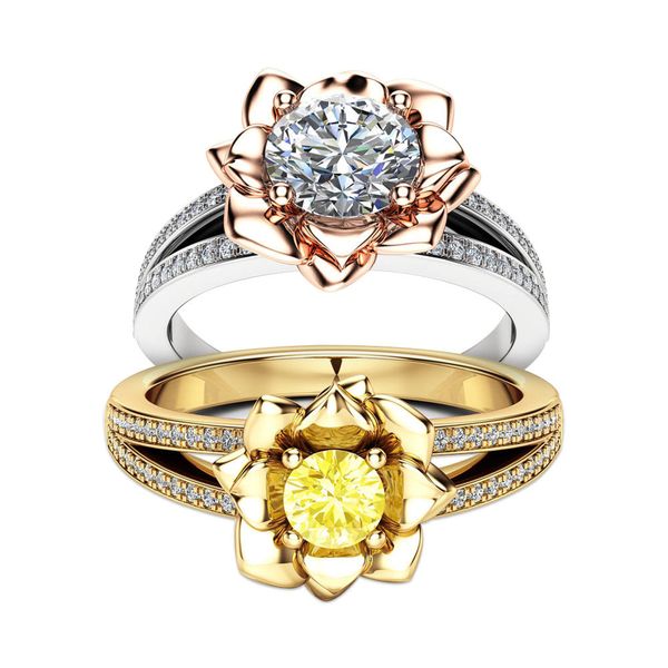 

mens and womens ring style luxury rose imitation diamond lady's copper silver plated gold color separation zircon headdress, Golden;silver