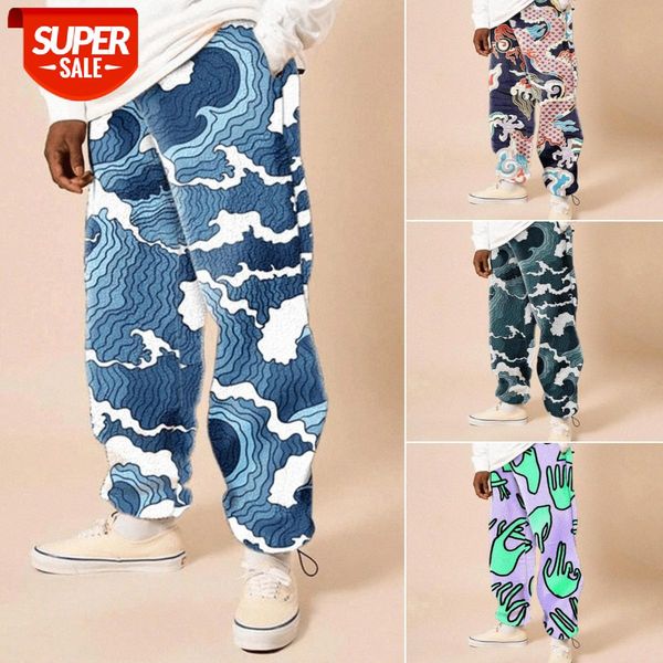 

autumn trousers loose mid-waist printing long casual pants men's #fl2b, Blue
