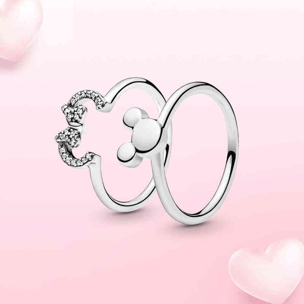 

925 sterling silver ring bow mouse jewelry couple european american s for women fashion gift, Slivery;golden