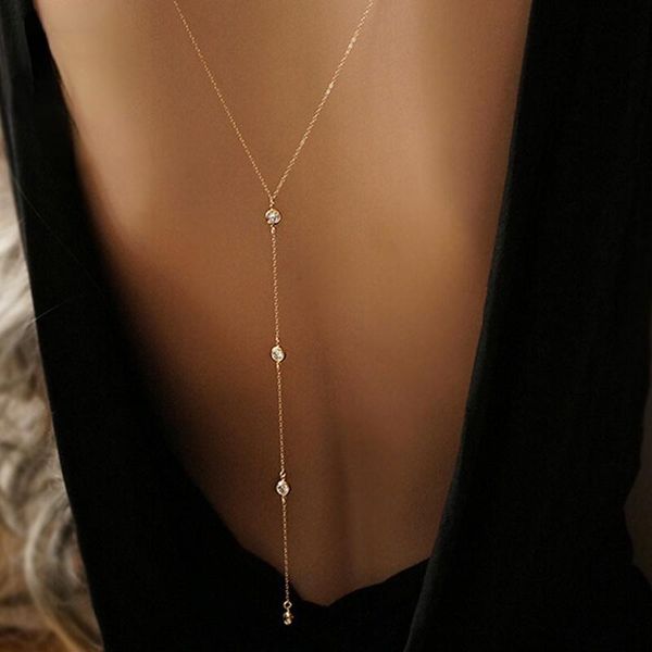 

chains women boho gold beach bikini bib crystal wedding summer dress backdrop back necklace jewelry, Silver