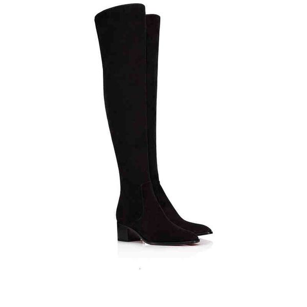

box women with shoes luxury designer brand boots over-the-knee boot sophisticated red bottom gazellou 55mm chunky heel almond shape toes, Black